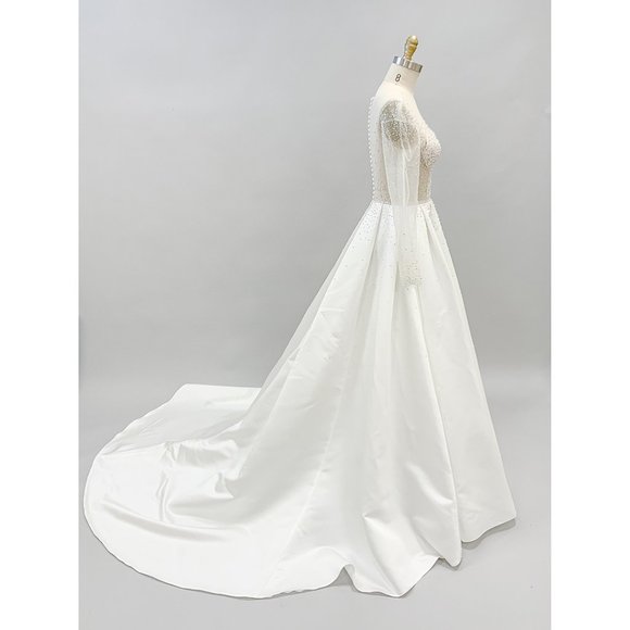 US Bridal Size 4 (EU size 8) - Transparent Illusion Long Sleeve Wedding Dress - Picture 3 of 6